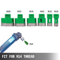 Timanttireikäsahasarja 6-osainen 20, 25, 42, 50, 55 ja 68 mm M14