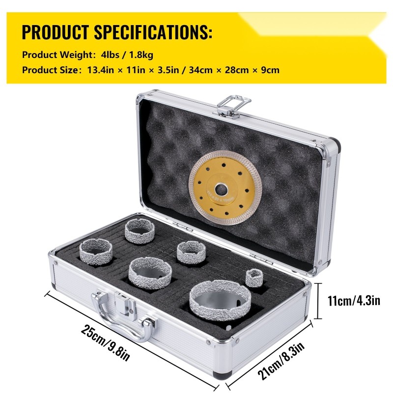 Timanttireikäsarja timantti 6 reikäsahaa 20–68 mm laatoille työkalulaatikolla