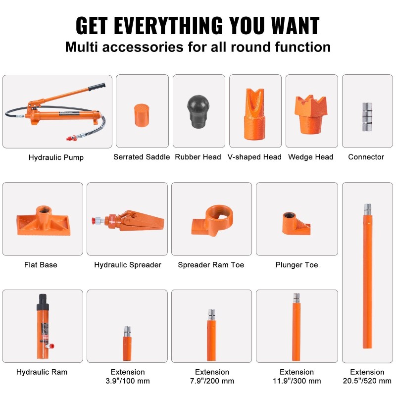 10 tonnin hydraulinen tunkkisarja autokorin oikaisuun 1,4 m öljyletkulla säilytyslaukulla