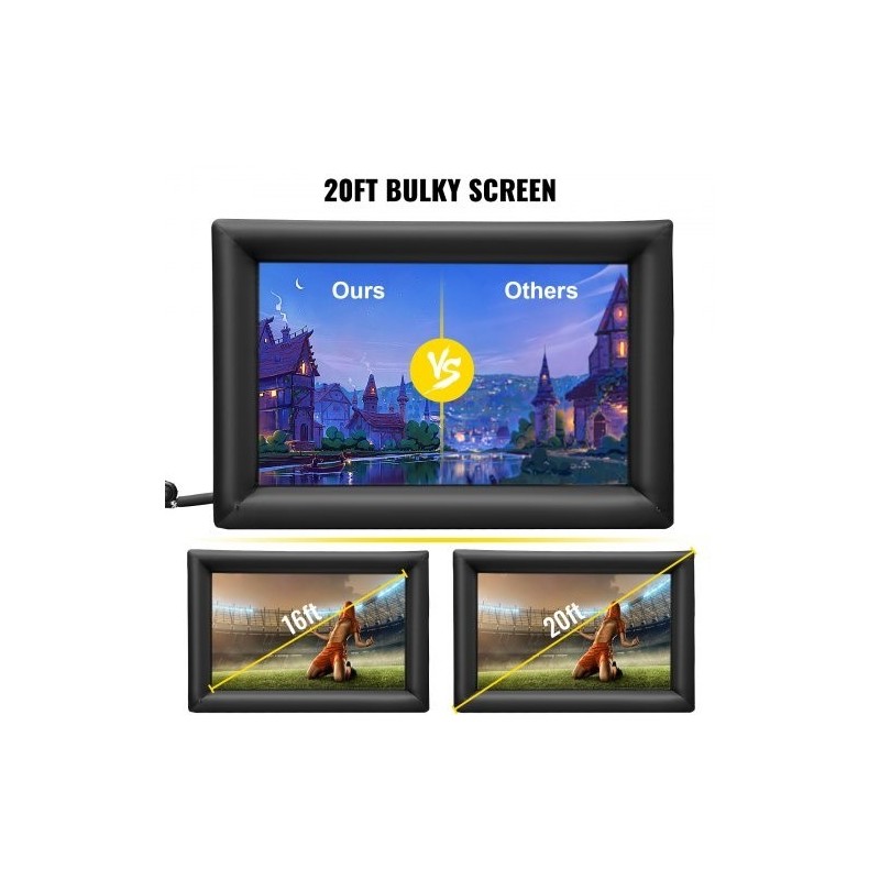 Täytettävä valkokangas ulkokäyttöön 6 m kuvasuhde 16:9 210D oxfordkangas 350W ilmapuhallin