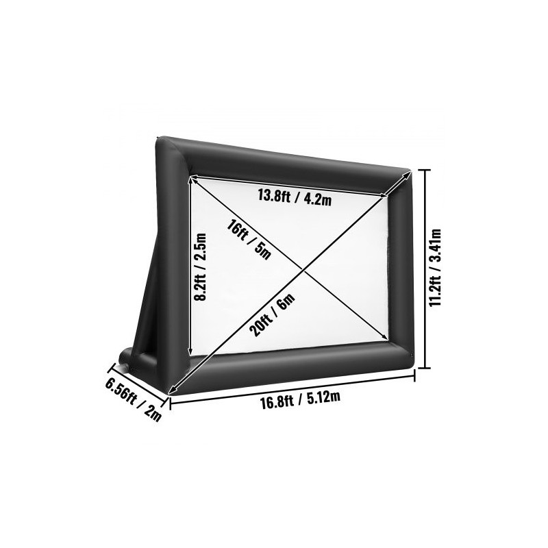 Täytettävä valkokangas ulkokäyttöön 6 m kuvasuhde 16:9 210D oxfordkangas 350W ilmapuhallin