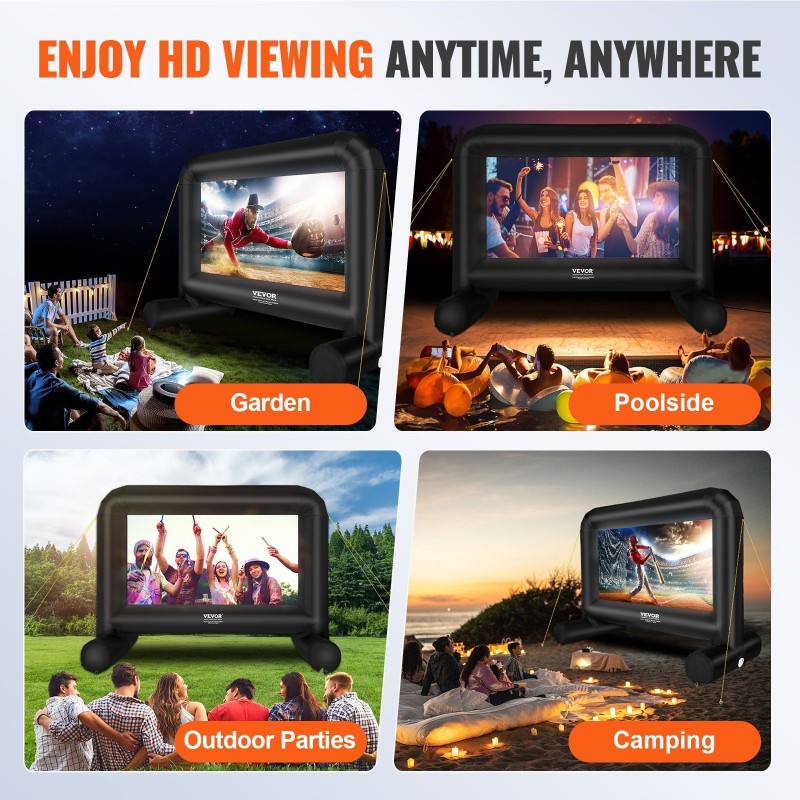 Ilmatäytteinen projektorivalkokangas 85-tuuman Oxford-kangas 160 asteen etu ja takaprojektio ilmapuhallin kuljetuspussi