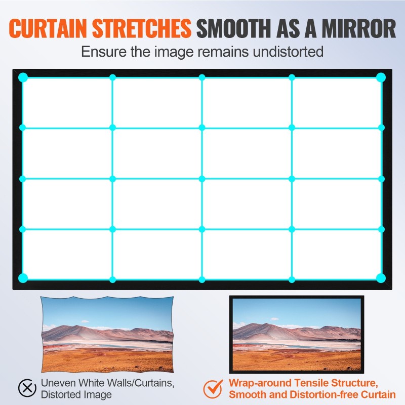 Kiinteärunkoinen projektorikangas 120 tuumaa 16:9 kuvasuhteella PVC-valkokangas alumiinirungolla