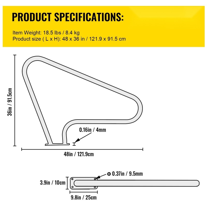 Uima-altaan kaide 304 ruostumaton teräs 121,9x91,5 cm 113 kg kantavuus