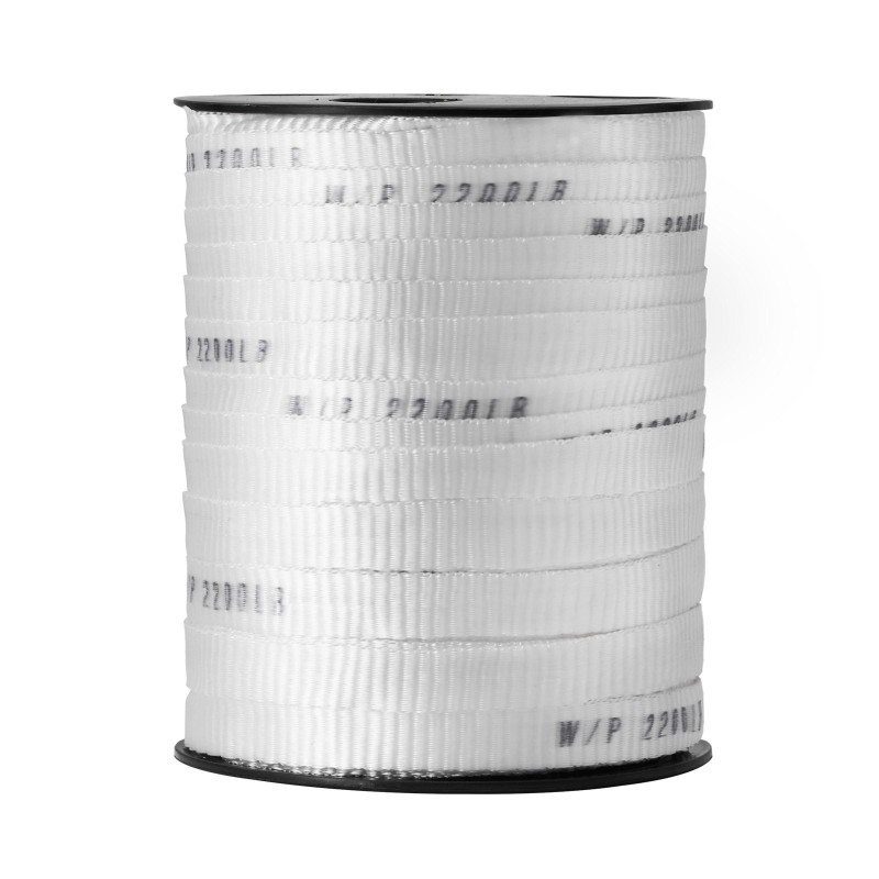Litteä polyesterivetonauha kaapelivetoon 96,9 m x 1,6 cm 998 kg vetolujuus valkoinen