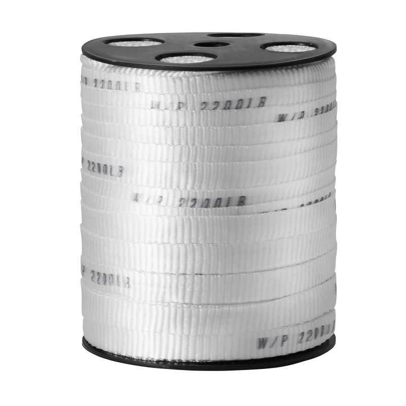 Litteä polyesterivetonauha kaapelivetoon 96,9 m x 1,6 cm 998 kg vetolujuus valkoinen
