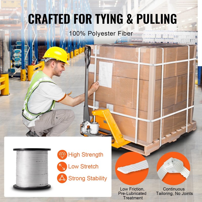 Polyesterinen vetonauha 96,9 m 1,9 cm 1134 kgf painetuilla merkinnöillä