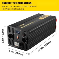Muokatun siniaallon invertteri 6000W 12V–120V alumiinikuori LCD-näyttö autoon