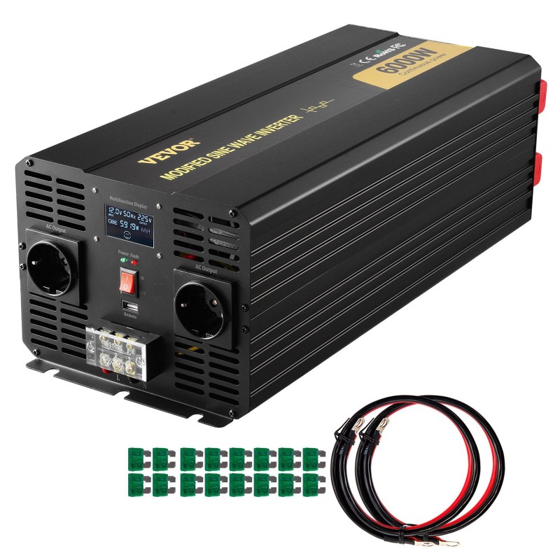 Muokatun siniaallon invertteri 6000W 12V–120V alumiinikuori LCD-näyttö autoon