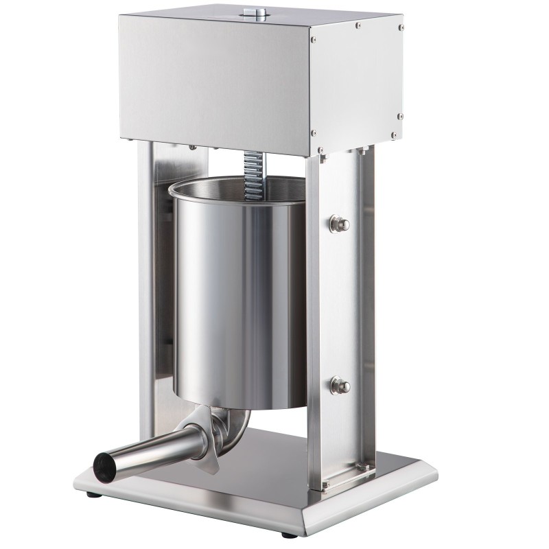 Sähköinen pystymallinen makkaratäytin kymmenen litran ruostumatonta terästä kahdensadan watin neljä täyttöputkea jalkapoljin