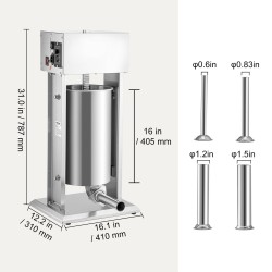 Sähkökäyttöinen pystymallinen makkarantäyttölaite 15 L ruostumaton teräs 260W 4 suutinta