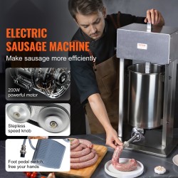 Sähköinen makkarantäyttökone 12 L 304 ruostumaton teräs portaaton nopeudensäätö jalkapoljin 5 täyttöputkea