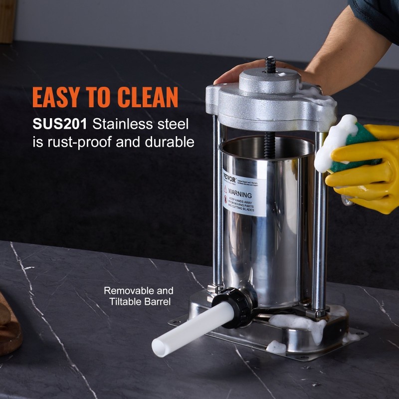 Manuaalinen pystymallinen makkararuisku 2 l elintarvikekelpoinen 304-ruostumaton teräs G-tyypin pöytäkiinnitys 3 täyttöputkea