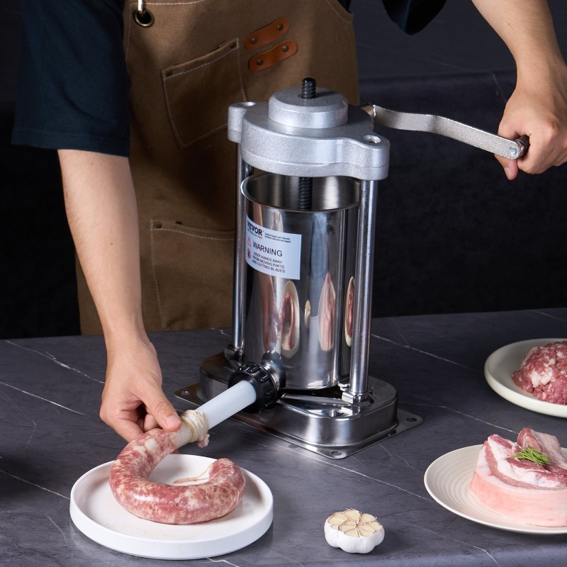 Manuaalinen pystymallinen makkararuisku 2 l elintarvikekelpoinen 304-ruostumaton teräs G-tyypin pöytäkiinnitys 3 täyttöputkea