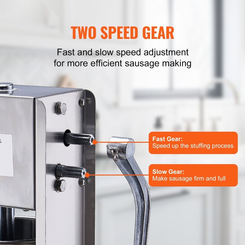 Manuaalinen pystymallinen makkaranvalmistuskone 7 L kaksinopeuksinen 304-ruostumatonta terästä 5 täyttöputkea