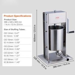 Pystymallinen kaksinopeuksinen makkaran täyttökone 10 L ruostumaton teräs 5 täyttöputkea