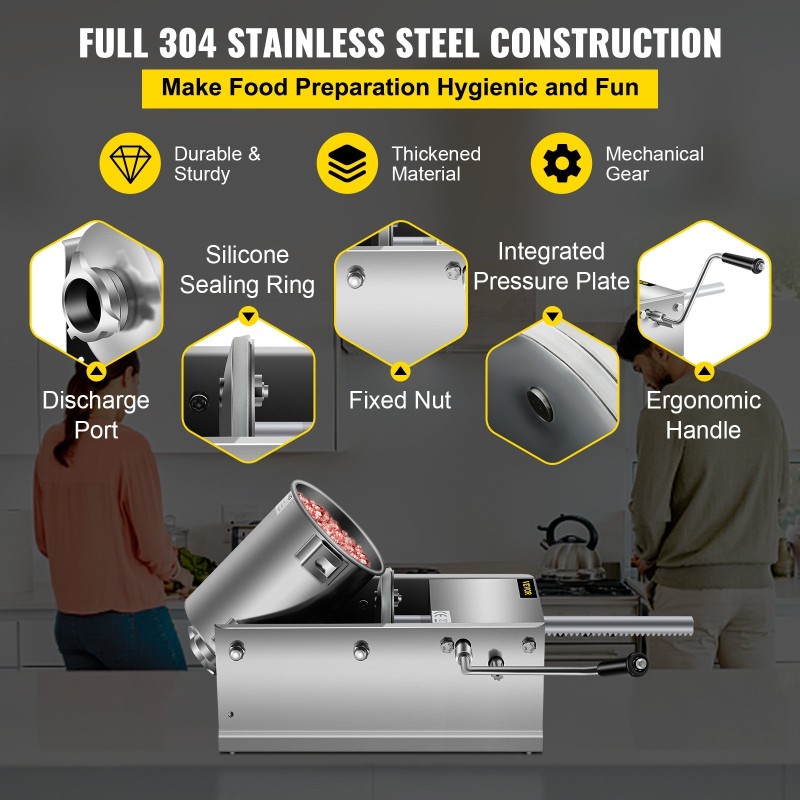 Makkaranprässä vaakasuuntainen manuaalinen 3 l 304-ruostumaton teräs 5 täyttöputkea