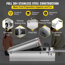 Manuaalinen vaakasuuntainen makkararuisku 7 litran elintarvikelaatuinen ruostumaton teräs kaksinopeuksinen 5 täyttöputkea