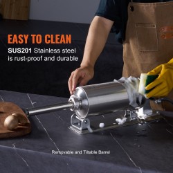 Manuaalinen vaakasuuntainen makkararuisku 2,5 l ruostumatonta terästä U-mallinen pöytäpuristin 8 täyttöputkea