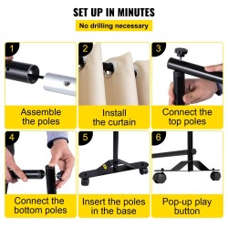 Siirrettävä verhojako seinä alumiiniseosrunko 300x258 cm beige pimentävä polyesteriverho 4 pyörää