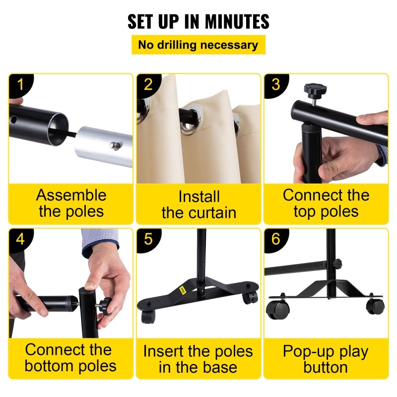 Siirrettävä verhojako seinä alumiiniseosrunko 300x258 cm beige pimentävä polyesteriverho 4 pyörää