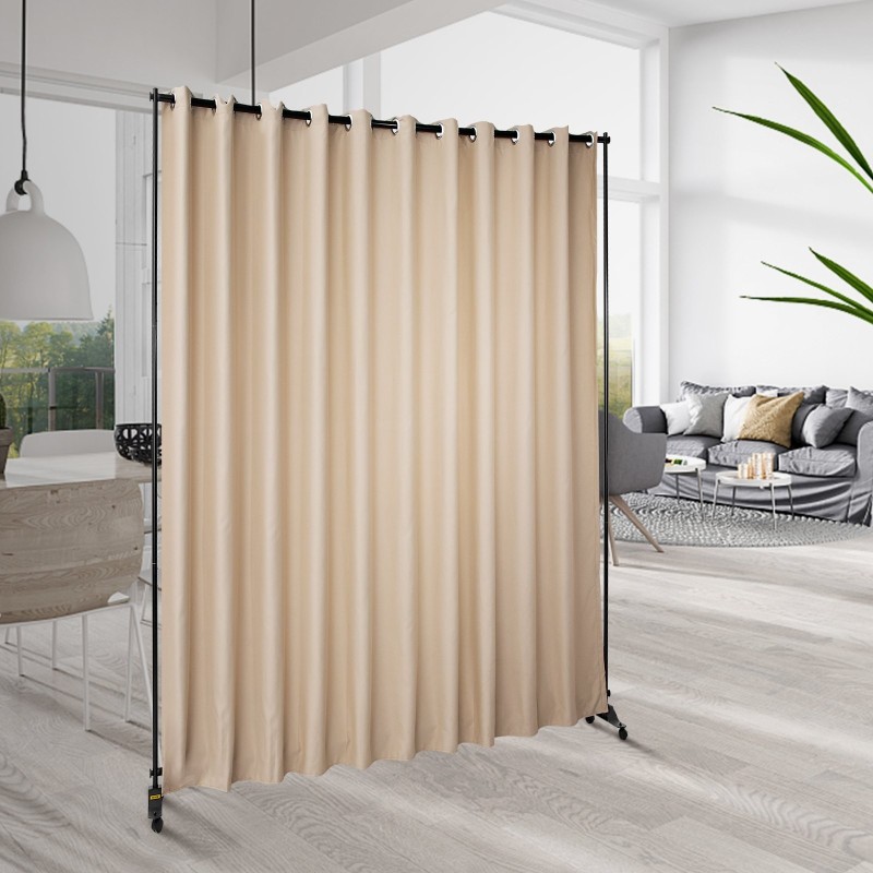 Siirrettävä verhojako seinä alumiiniseosrunko 300x258 cm beige pimentävä polyesteriverho 4 pyörää