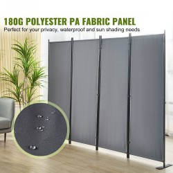 Tilanjakaja 4-paneelinen hiiliteräsrunko polyesterikangas mitat 224 x 30 x 171 cm tummanharmaa