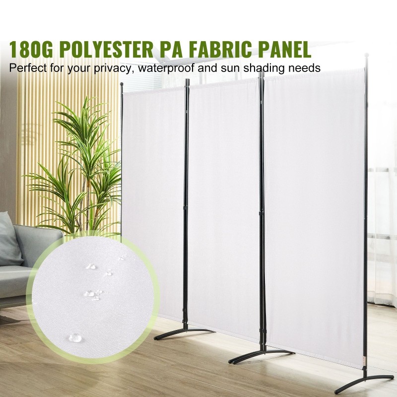 Tilanjakaja 3-paneelinen valkoinen sisäkäyttöön hiiliteräsrunko 180g polyesterikangas 185 cm korkea