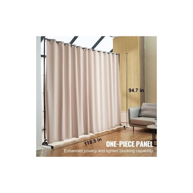 Tilanjakaja sisäkäyttöön 301x30x240,5 cm alumiiniseos ja hiiliteräsrunko polyesterikangas khaki pyörillä