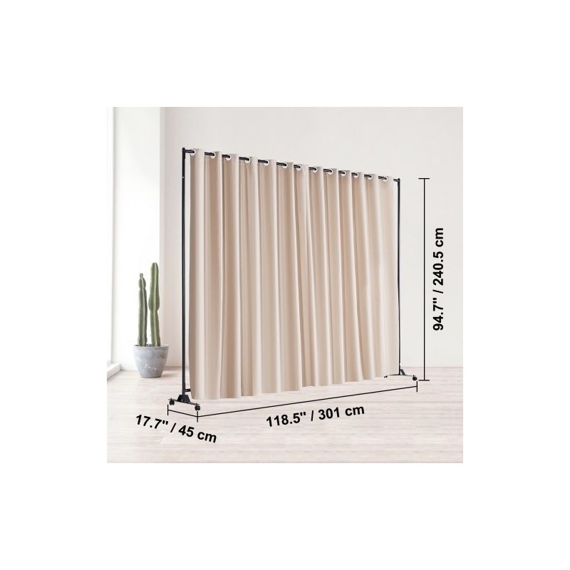 Tilanjakaja sisäkäyttöön 301x30x240,5 cm alumiiniseos ja hiiliteräsrunko polyesterikangas khaki pyörillä