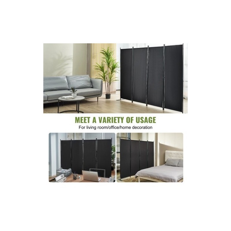 Tilanjakaja 4-paneelinen taitettava hiiliteräsrunko vedenpitävä polyesterikangas 224x30x171 cm sisäkäyttöön