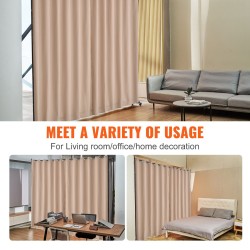 Huoneen jakaja suuri metallirunkoinen polyesterikankaalla neljällä pyörällä ruskea