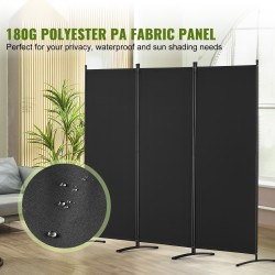 Tilanjakaja kolmipaneelinen taitettava 180g polyesterikangas musta säädettävä korkeus vapaasti seisova