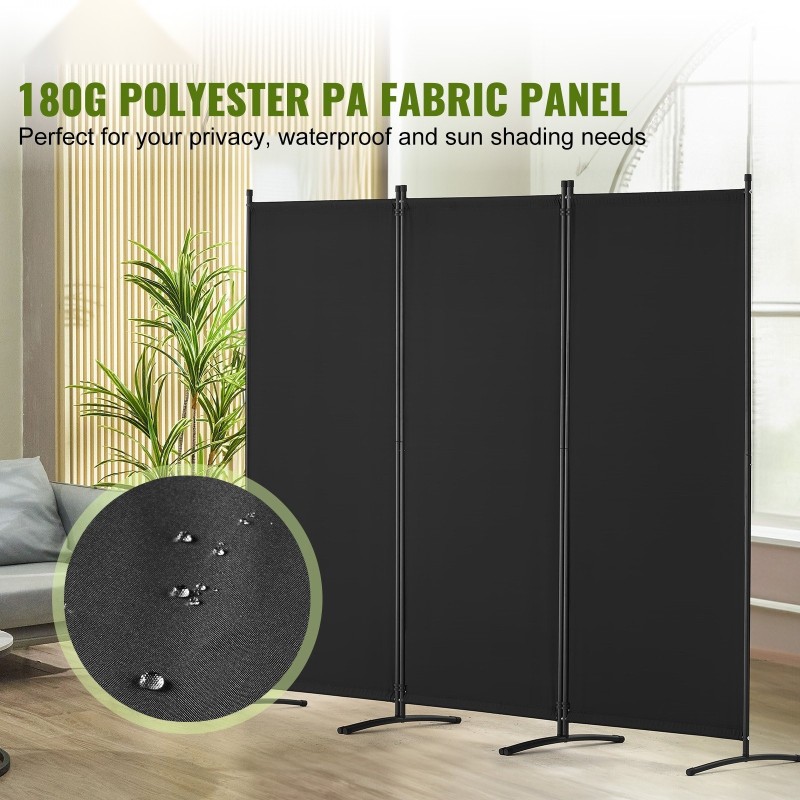 Tilanjakaja kolmipaneelinen taitettava 180g polyesterikangas musta säädettävä korkeus vapaasti seisova