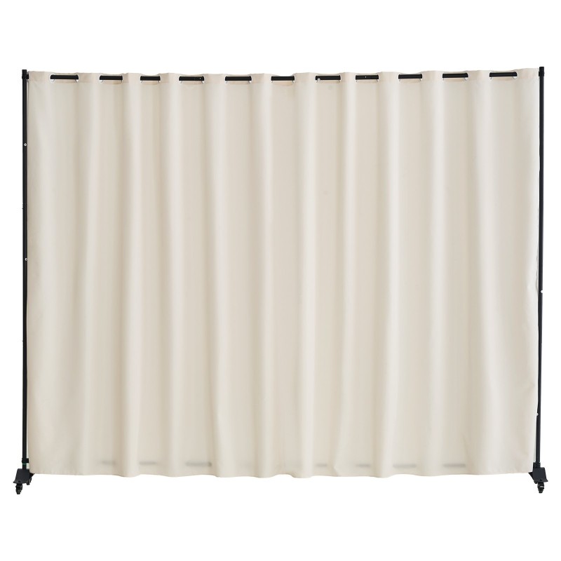 Tilanjakaja metallirunkoinen 308,5×45×245,5 cm pyörillä beige polyesterikangas