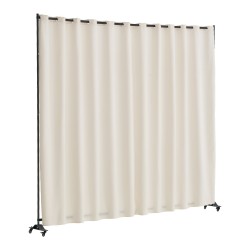 Tilanjakaja metallirunkoinen 308,5×45×245,5 cm pyörillä beige polyesterikangas