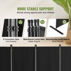 4-paneelinen kangastilanjakaja 180 g polyesterikangas musta metalliteline säädettävä korkeus