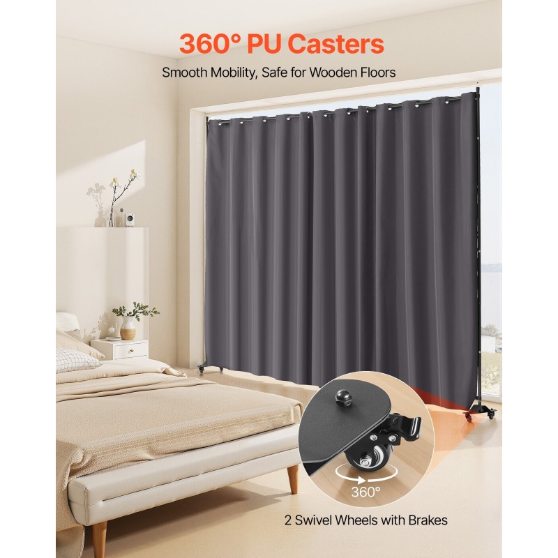 Tilanjakaja metallirunkoinen polyesterikankaalla 308,5×45×245,5 cm pyörillä harmaa