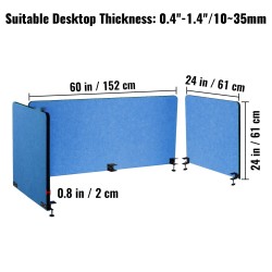 Pöytäsermi kolmiosainen polyesterikuituinen laivastonsininen puristimilla kiinnitettävä 152x61 ja 61x61 cm