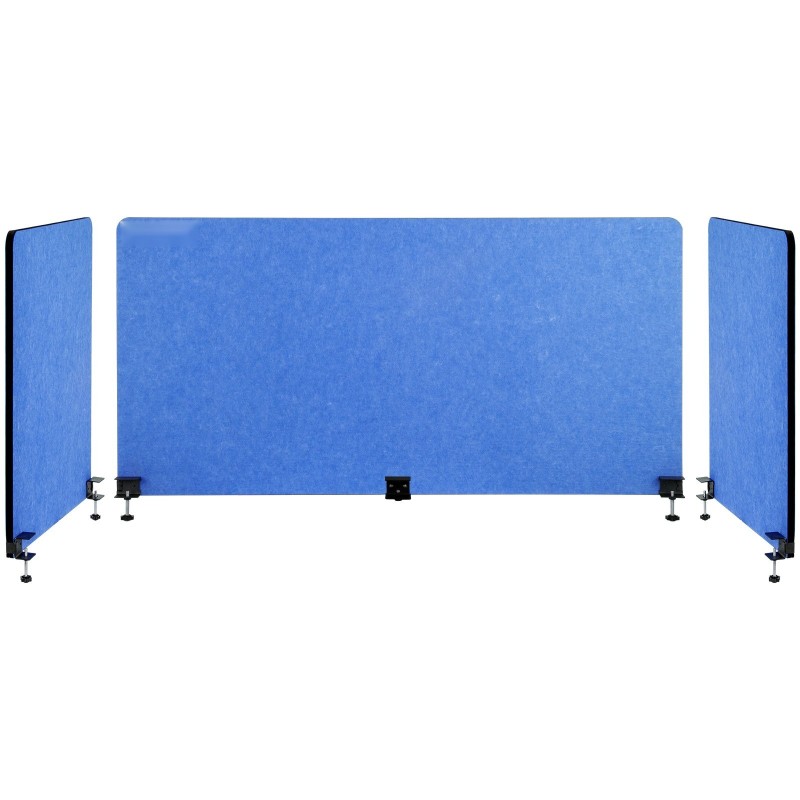 Pöytäsermi kolmiosainen polyesterikuituinen laivastonsininen puristimilla kiinnitettävä 152x61 ja 61x61 cm