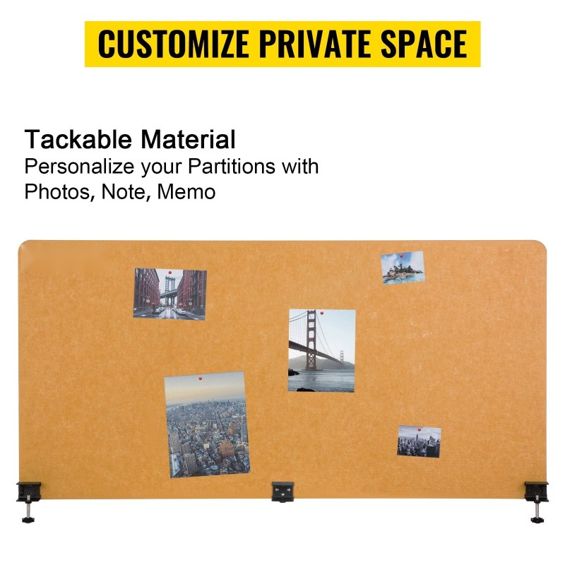 Pöytäsermi kolmiosainen ääntä vaimentava polyesterikuitu 152x61 ja 61x61 cm keltainen