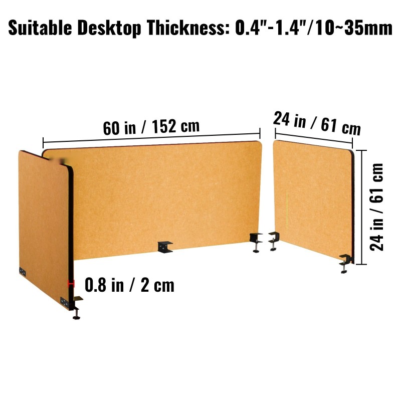 Pöytäsermi kolmiosainen ääntä vaimentava polyesterikuitu 152x61 ja 61x61 cm keltainen