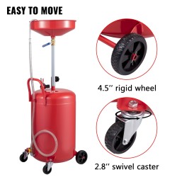 Jäteöljysäiliö teräs 80 litraa siirrettävä paineilmatoiminen korkeussäädettävällä suppilolla pyörillä