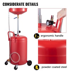 Jäteöljysäiliö teräs 80 litraa siirrettävä paineilmatoiminen korkeussäädettävällä suppilolla pyörillä