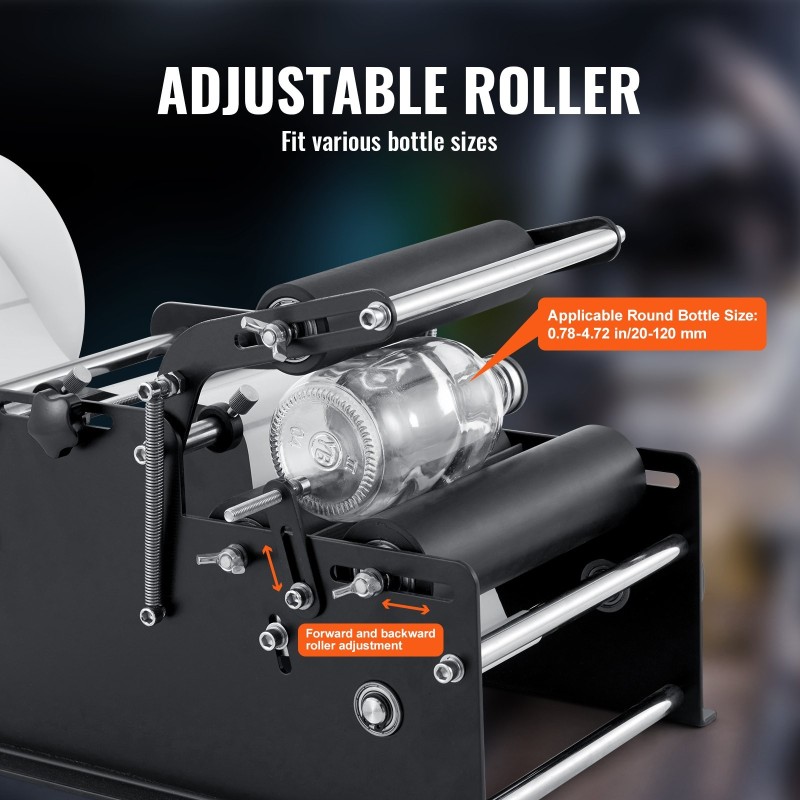 Manuaalinen pyöreiden pullojen etiketöintikone ruostumatonta terästä säädettävä pullonkoko 20–120 mm