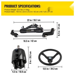 Hydraulinen perämoottorin ohjaussarja 300 hv 22 jalan letkulla sisältää pumpun ja sylinterin