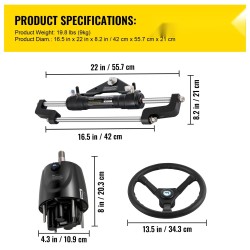 Hydraulinen perämoottorin ohjaussarja alumiiniseoksesta valmistettu sylinteri 13,5 tuuman ohjauspyörä 300 HP