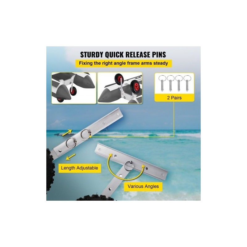 Peräpeiliin asennettava veneen kuljetuspyöräsarja 12 tuuman ilmakumirenkailla alumiiniseosvarret 4 pikalukitustappia 272 kg