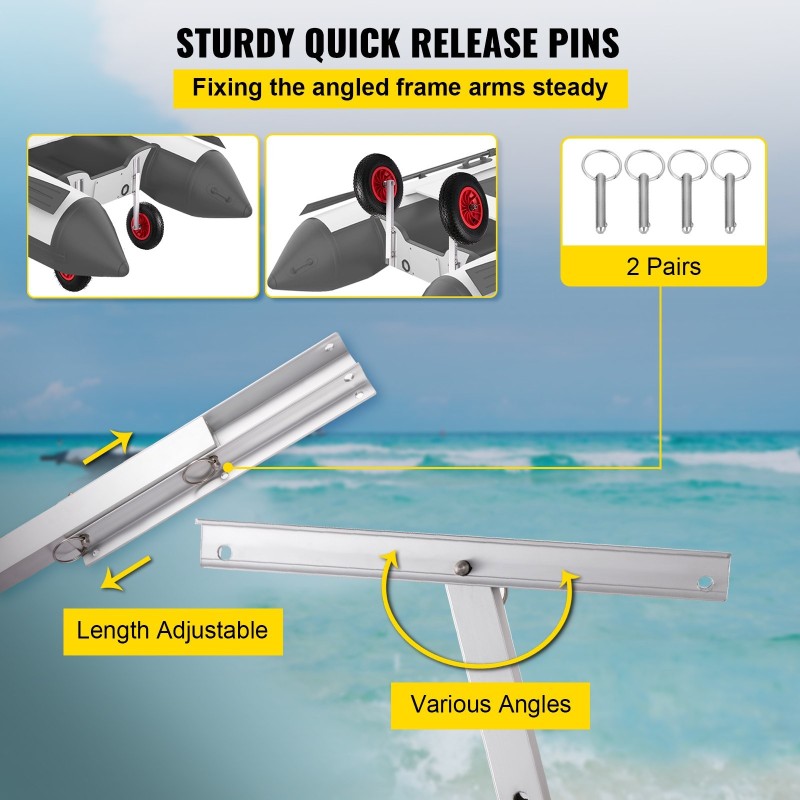 Veneen kuljetuspyöräsarja peräpeiliin alumiinivarret 15 tuuman kumipyörillä 136 kg kantavuudella 4 pikakiinnitystappia