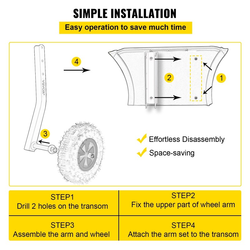 Veneen kuljetuspyöräsarja alumiinivarret 30,5 senttimetriä kumipyörät 227 kilogramman kantavuus 4 pikalukitustappia